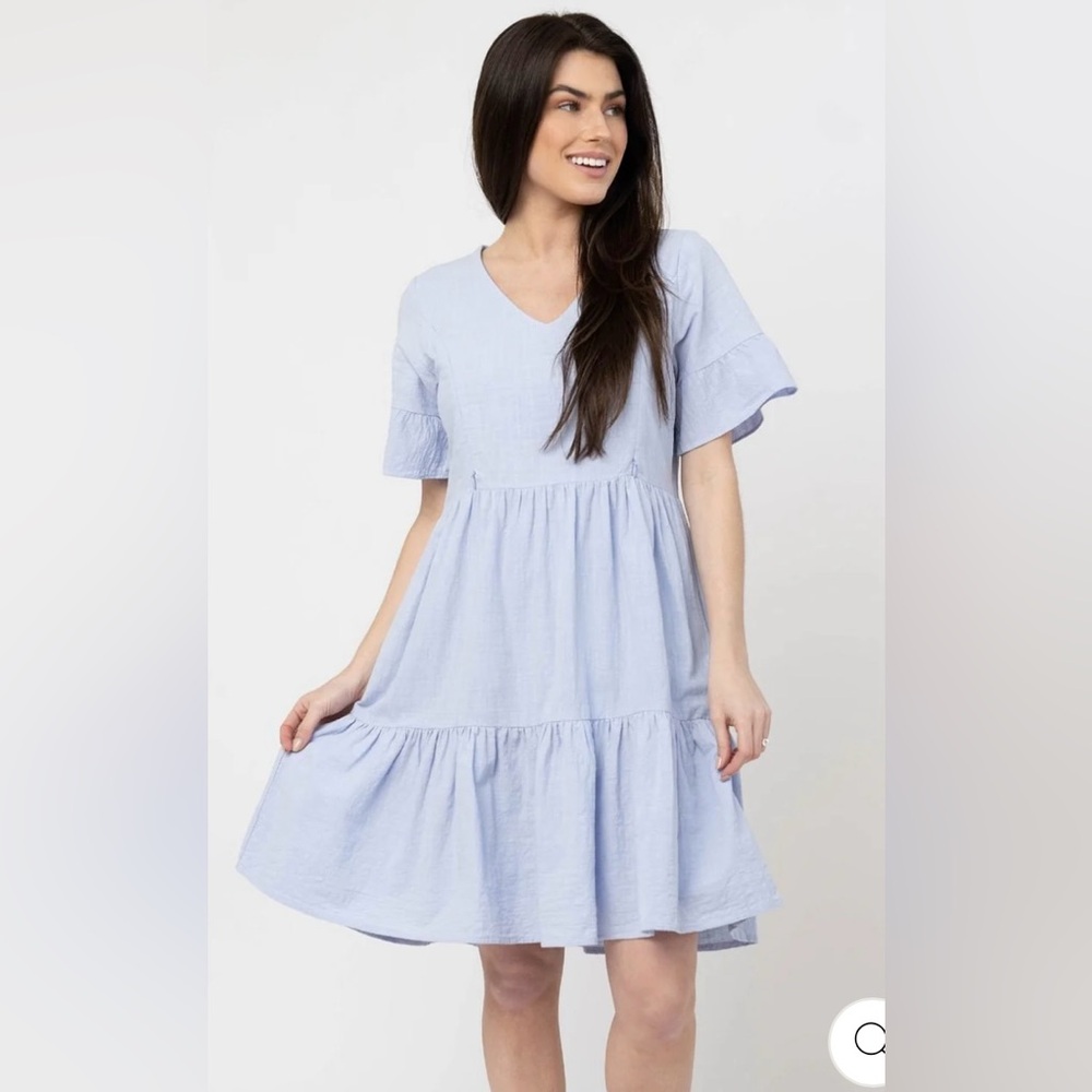 NURSING DRESS WITH POCKETS - BELL SLEEVE- PERIWINKLE (LAVENDER/BLUE) | NWT | XXS